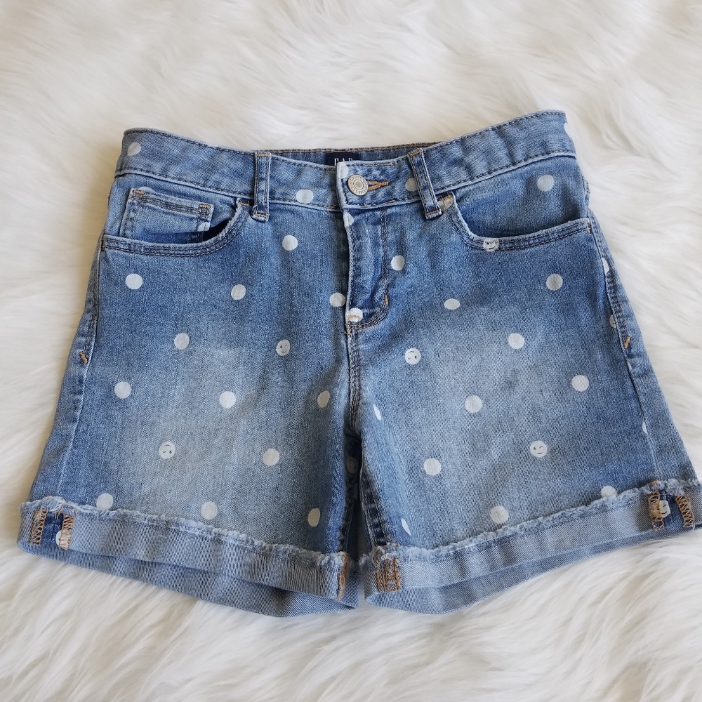 GAP Stretch Midi Short White Polka Dot Smiley Face